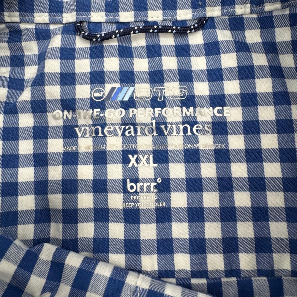 Vineyard Vines On-The-Go Performance Gingham Shirt Blue White XXL brrr Cooling - Picture 2 of 6